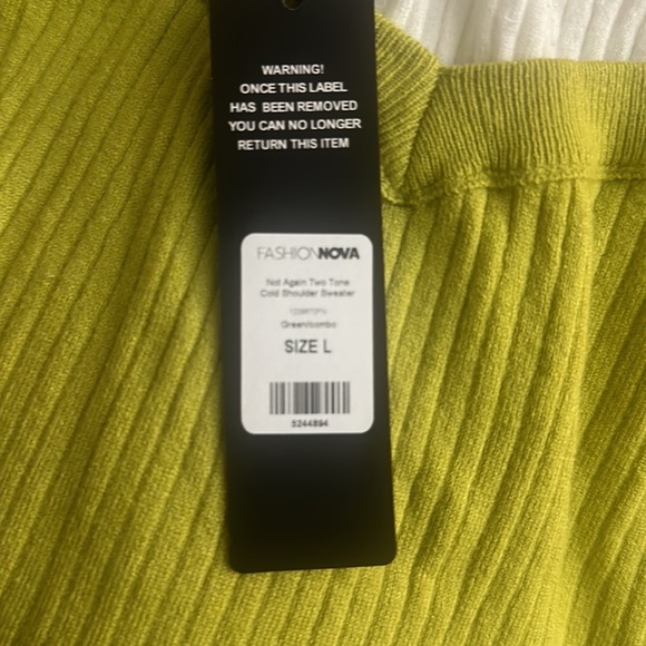 Not Again Two Tone Cold Shoulder Sweater - Green/combo SOLD OUT on Fashion Nova - Picture 2 of 2